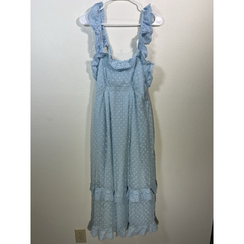Hope & Ivy Maternity The Elea Dress UK12/US8 Blue Midi Lace Trim Cottagecore
